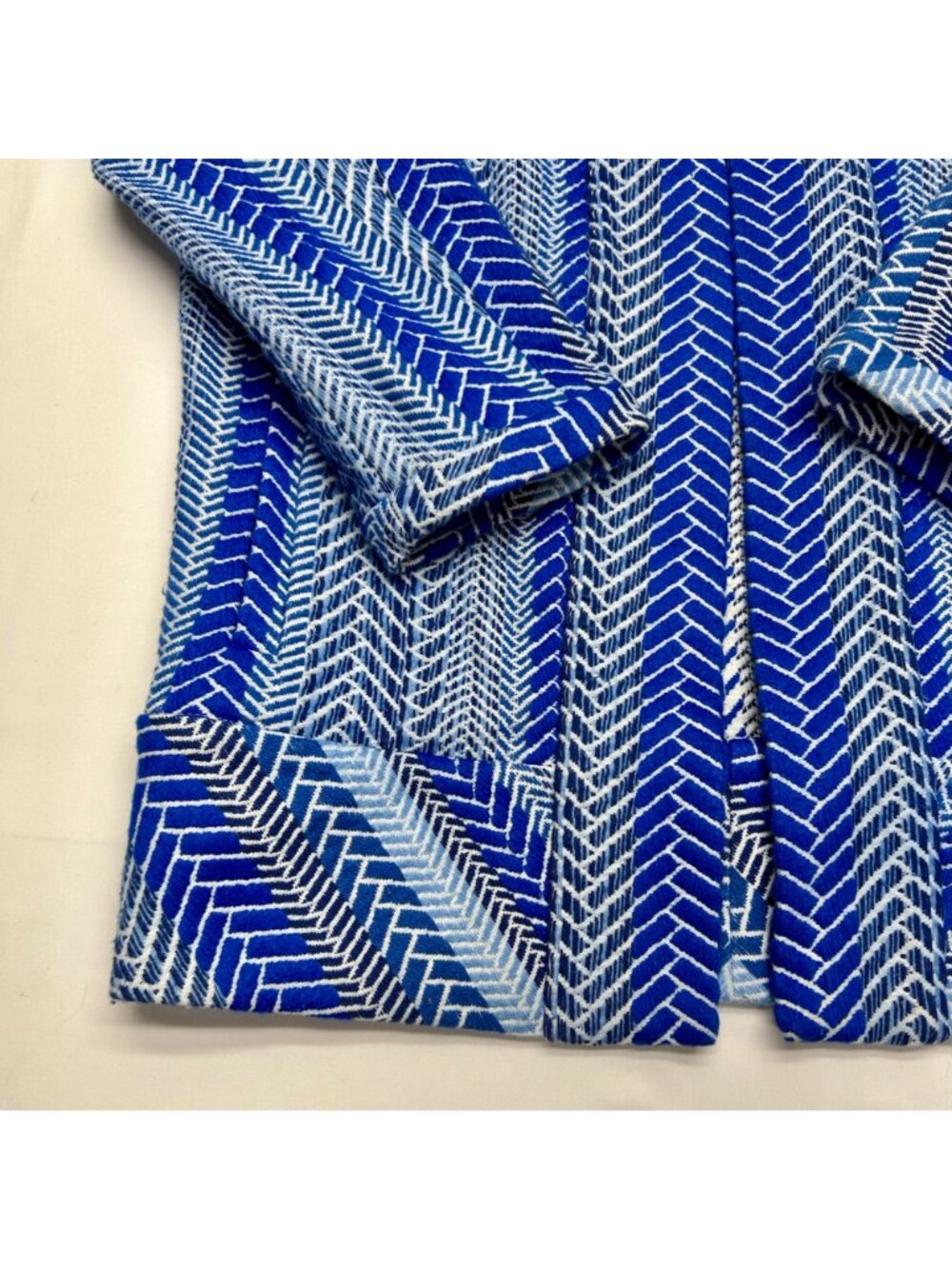 Betty Chow Womens Blue & White Chevron Pattern Open Front Jacket - Size S - Picture 6 of 16
